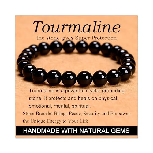 Black Tourmaline Natural Stone Crystal Bead Bracelet (8mm)