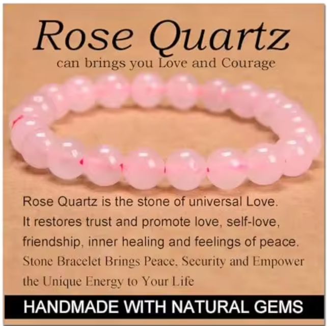 Rose Quartz Natural Stone Crystal Bead Bracelet (6mm)