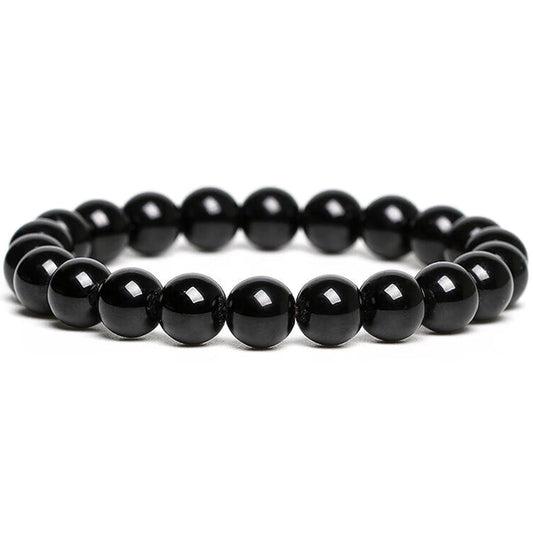 Black Tourmaline Natural Stone Crystal Bead Bracelet (8mm)