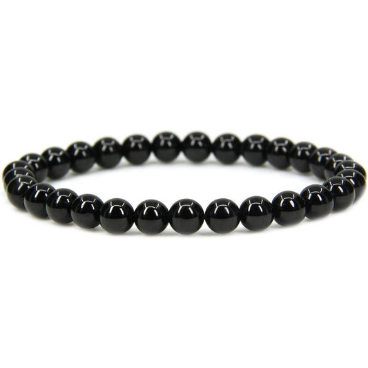 Black Tourmaline Natural Stone Crystal Bead Bracelet (6mm)